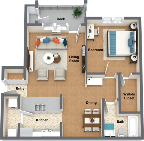 Floor plan for 1 bed, 1 bath, 820 sqft